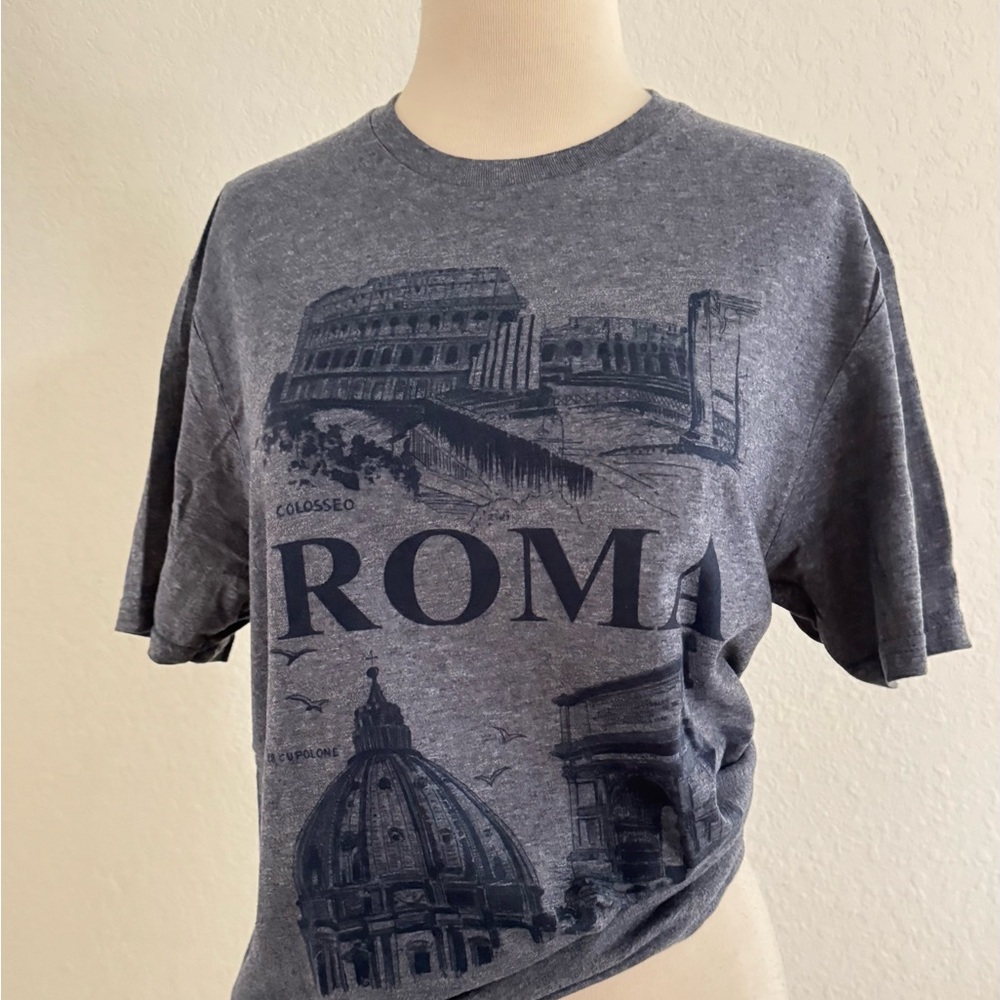 Gildan Unisex Iconic ROME Landmarks Graphic Print Italy Souvenir Gray T-Shirt  M